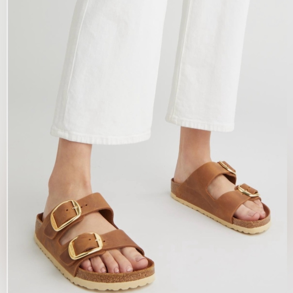 Birkenstock Brown Sandals with Gold Buckles fits more like a 10 than an 11